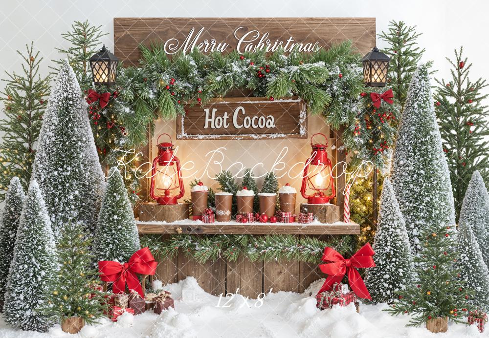 Kate Noël Sapins Chocolat Chaud Toile de fond en Laine conçue par Emetselch - Kate Backdrop FR