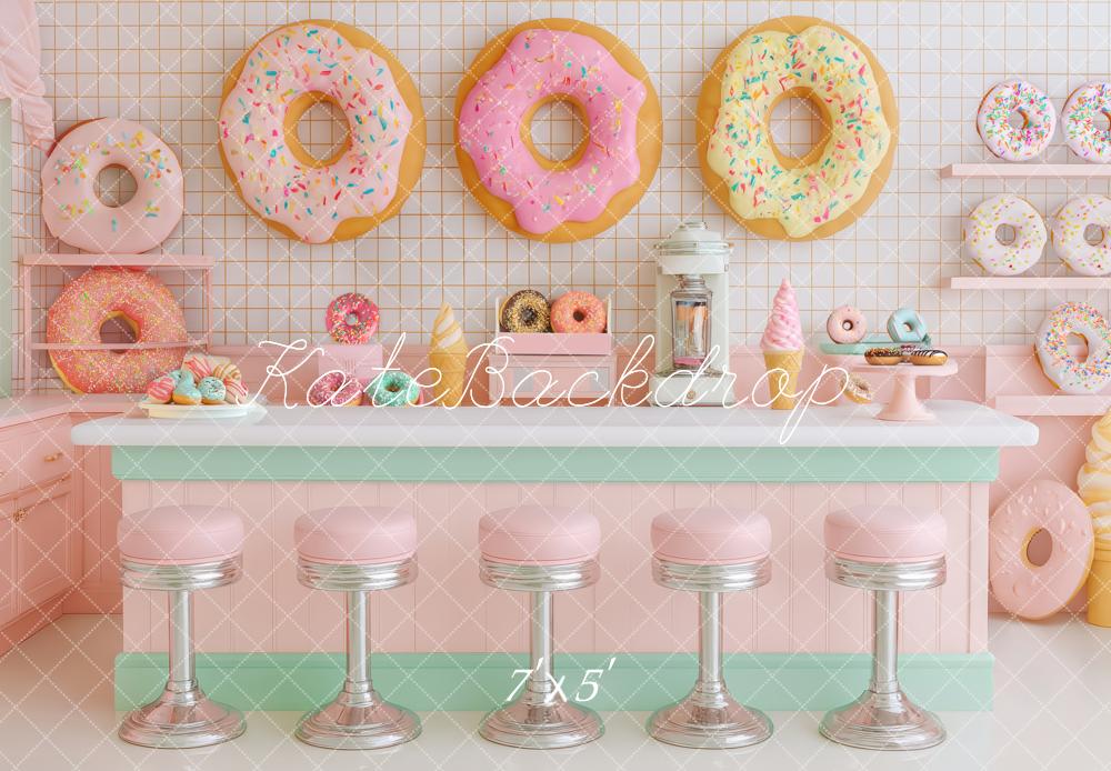 Kate Diner Donuts Bar Rose Pastel Toile de fond conçue par Patty Roberts - Kate Backdrop FR