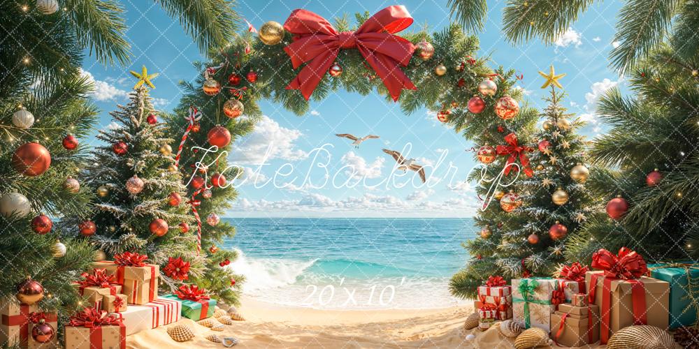 Kate Noël Plage Sapin Cadeaux Arc Toile de fond conçue par Emetselch