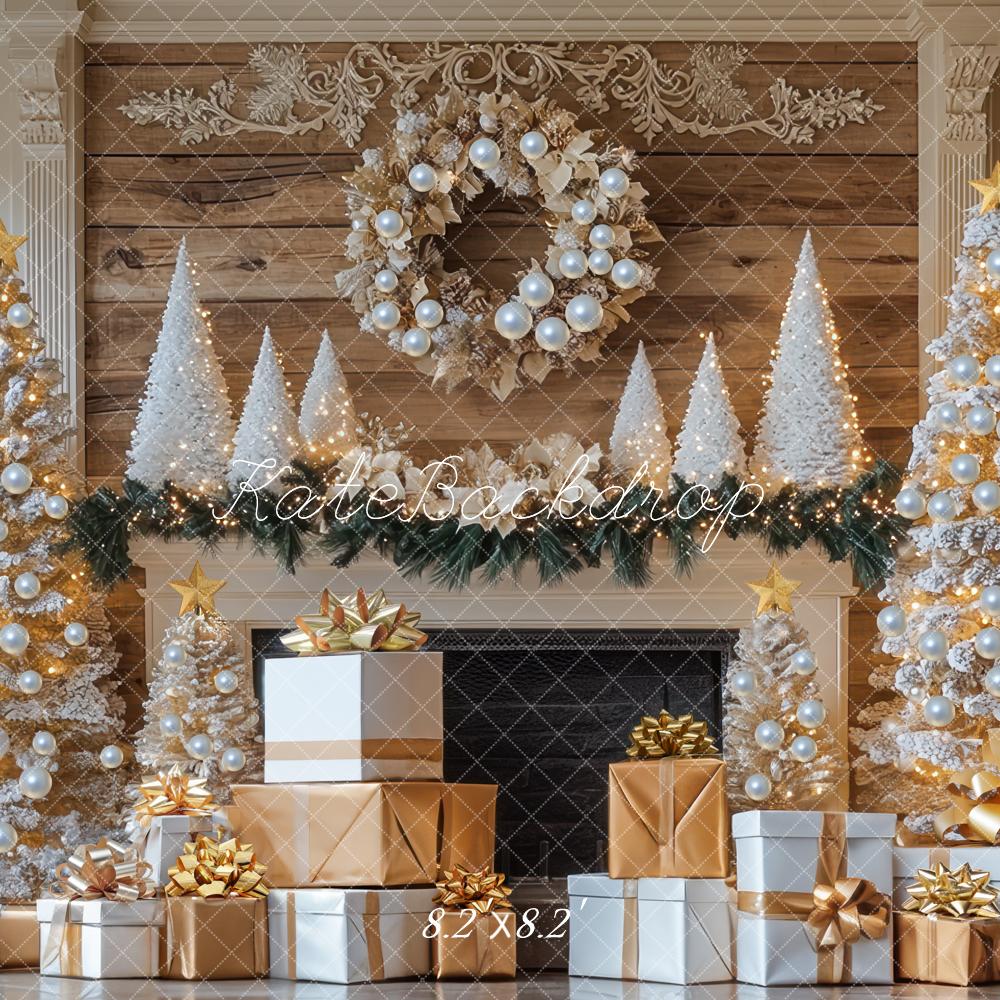 Kate Sapins de Noël Cadeaux Cheminée Toile de fond conçue par Mini MakeBelieve - Kate Backdrop FR
