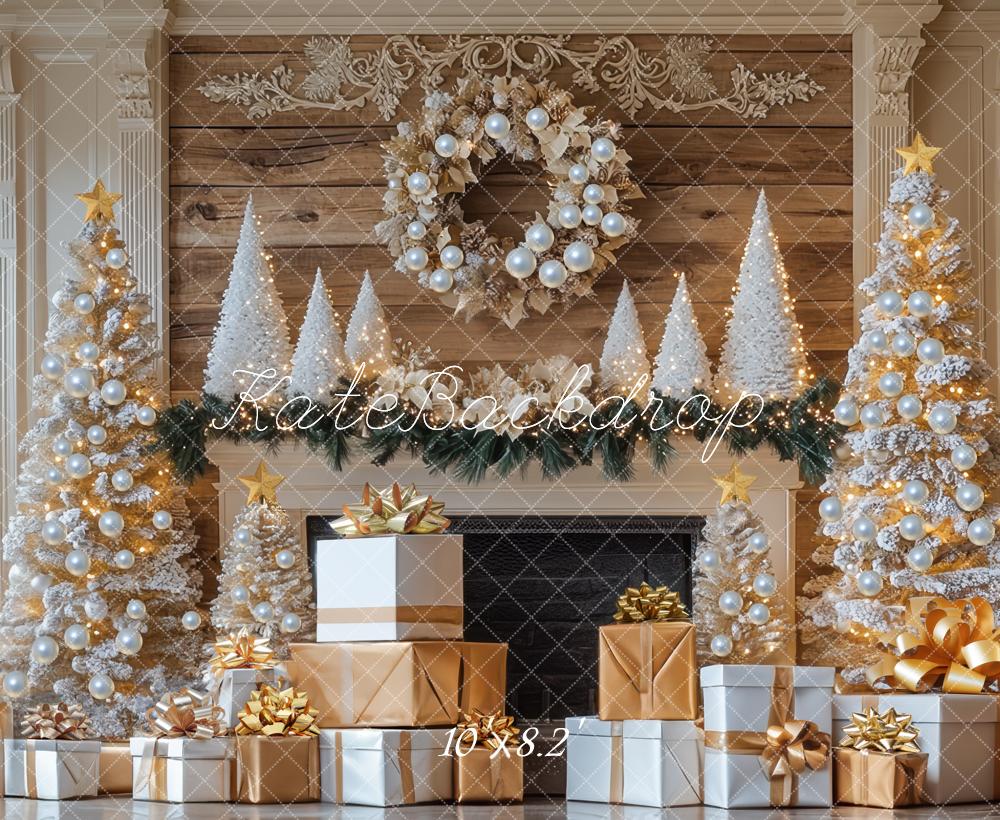 Kate Sapins de Noël Cadeaux Cheminée Toile de fond conçue par Mini MakeBelieve - Kate Backdrop FR