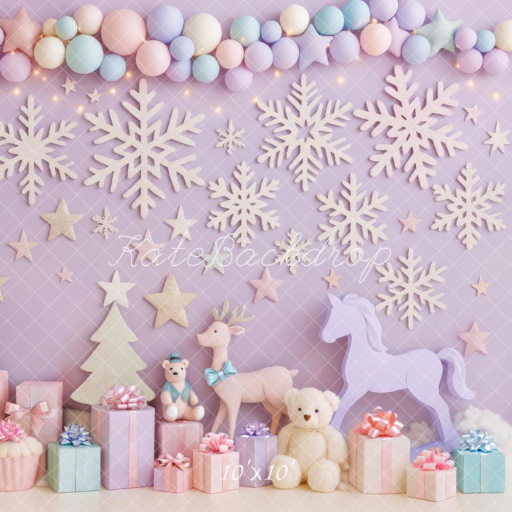 Kate Noël Flocons Cadeaux Licorne Pastel Toile de fond conçue par Patty Roberts