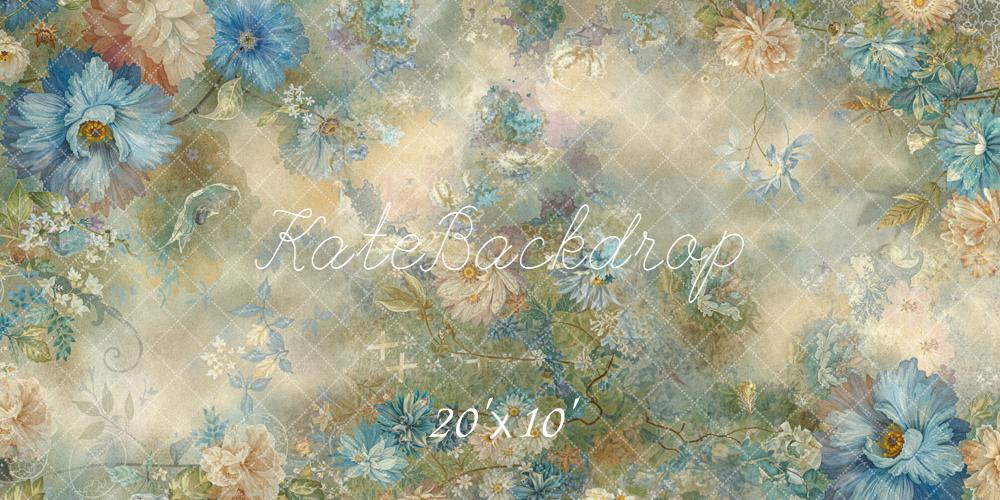 Kate Floral Bleu Beige Abstrait Toile de fond conçue par Emetselch - Kate Backdrop FR