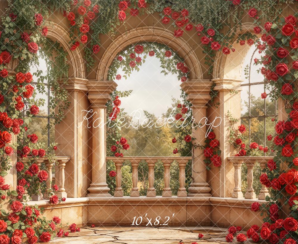Kate Architecture Balcon Roses Romantique Toile de fond conçue par Emetselch - Kate Backdrop FR