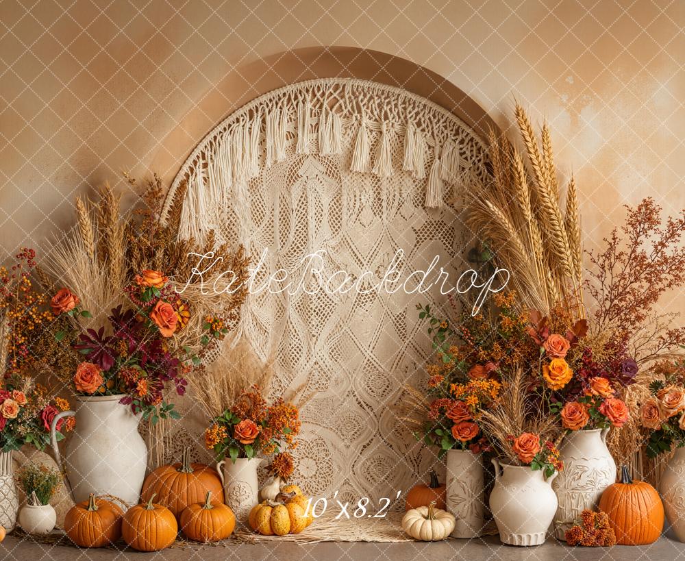 Kate Automne Boho Citrouilles Vases Fleurs Toile de fond conçue par Emetselch - Kate Backdrop FR