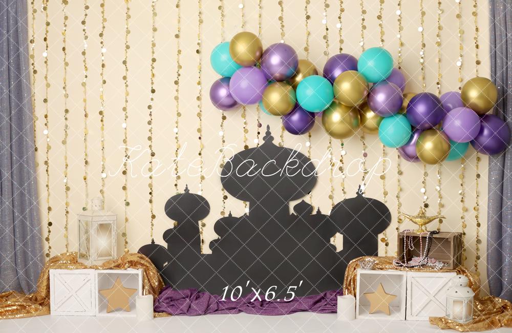 Kate Anniversaire Palais Oriental Ballons Toile de fond conçue par Melissa King - Kate Backdrop FR