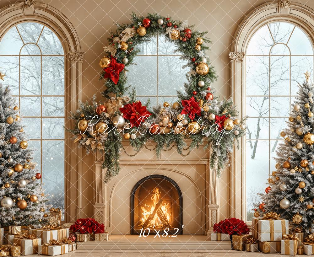 Kate Noël Cheminée Sapins Fenêtre Décors Toile de fond conçue par Emetselch - Kate Backdrop FR
