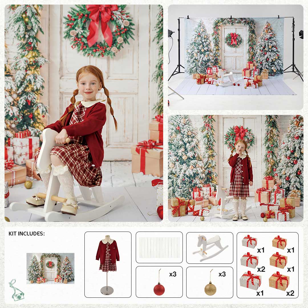 Kate Hiver Porte en bois Noël Cadeaux Blanc Kit Photo - Kate Backdrop FR