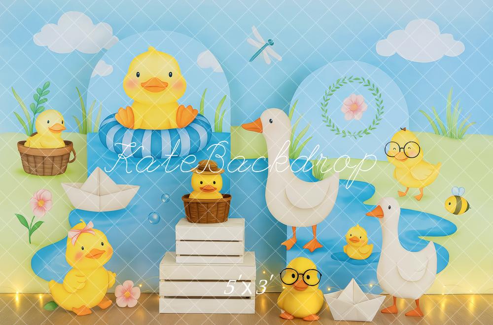 Kate Canards Bébés Étang Bleu Toile de fond conçue par Patty Roberts - Kate Backdrop FR