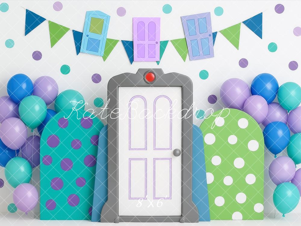 Kate Anniversaire Porte Coloré Ballons Toile de fond conçue par Mini MakeBelieve
