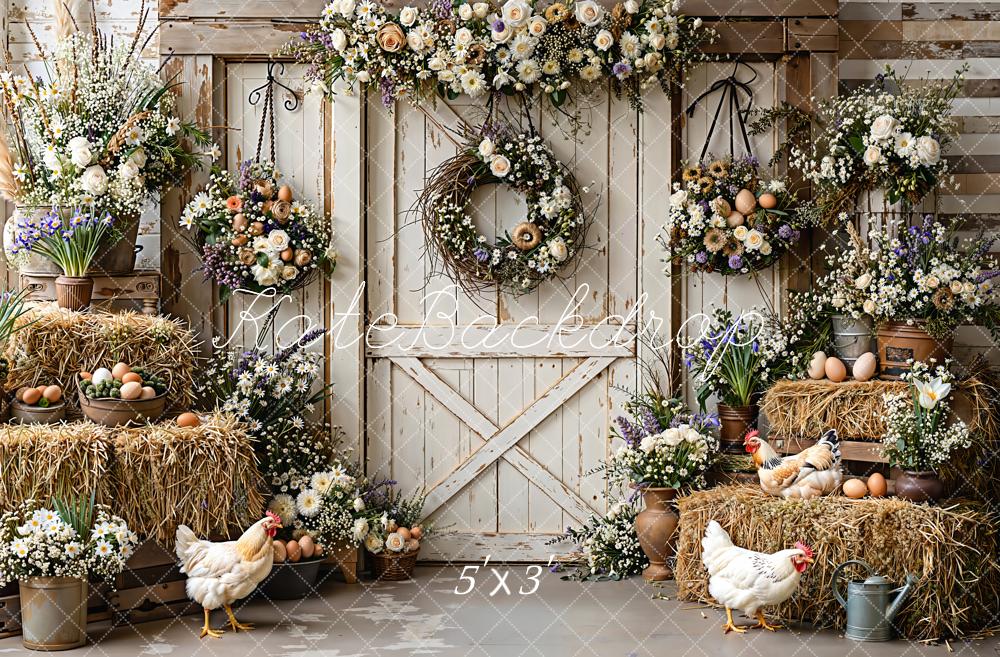 Kate Printemps Fleurs Poules Pâques Toile de fond conçue par Emetselch - Kate Backdrop FR