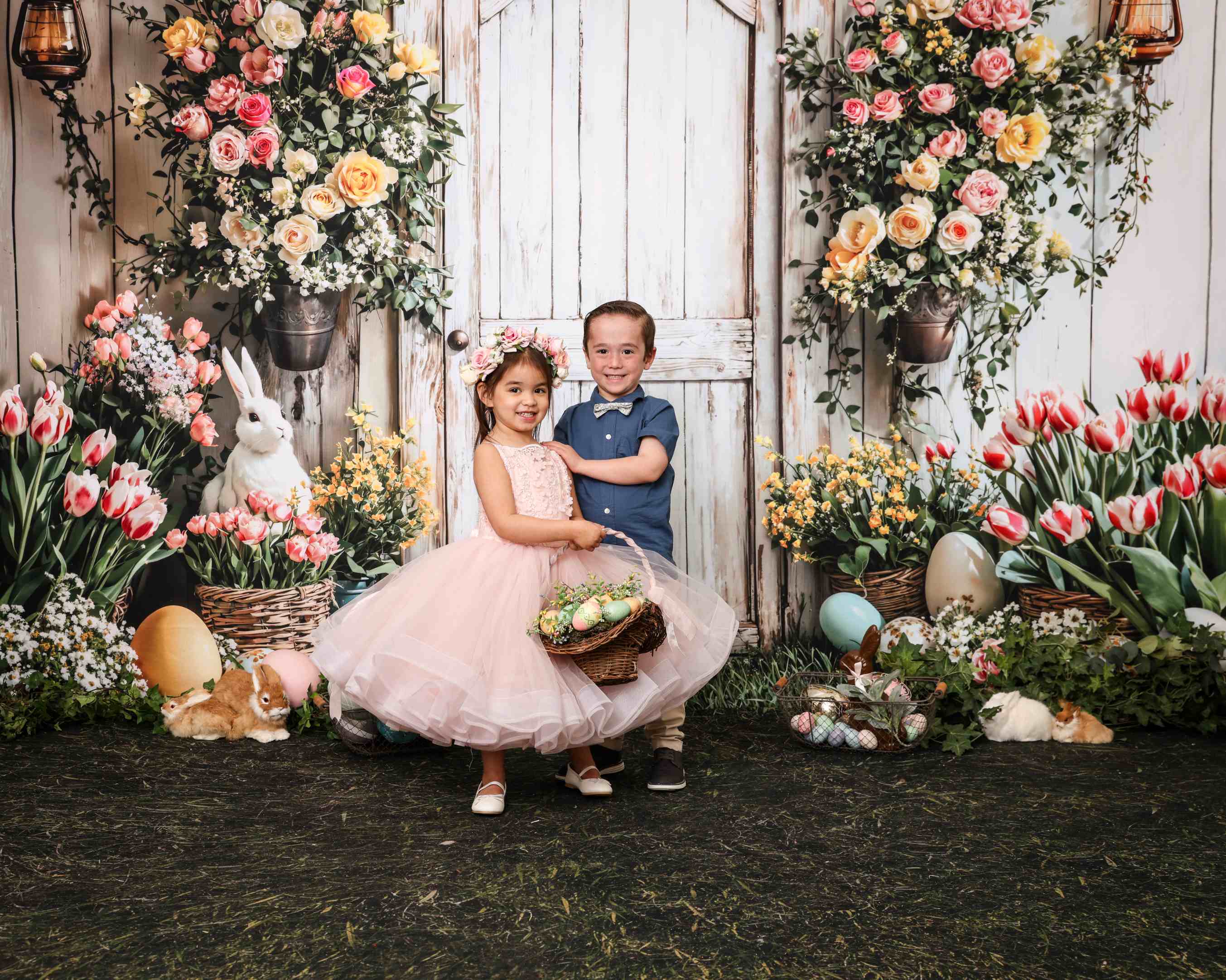 Kate Pâques Lapin Fleurs Panier Porte Toile de fond en Laine conçue par Emetselch - Kate Backdrop FR