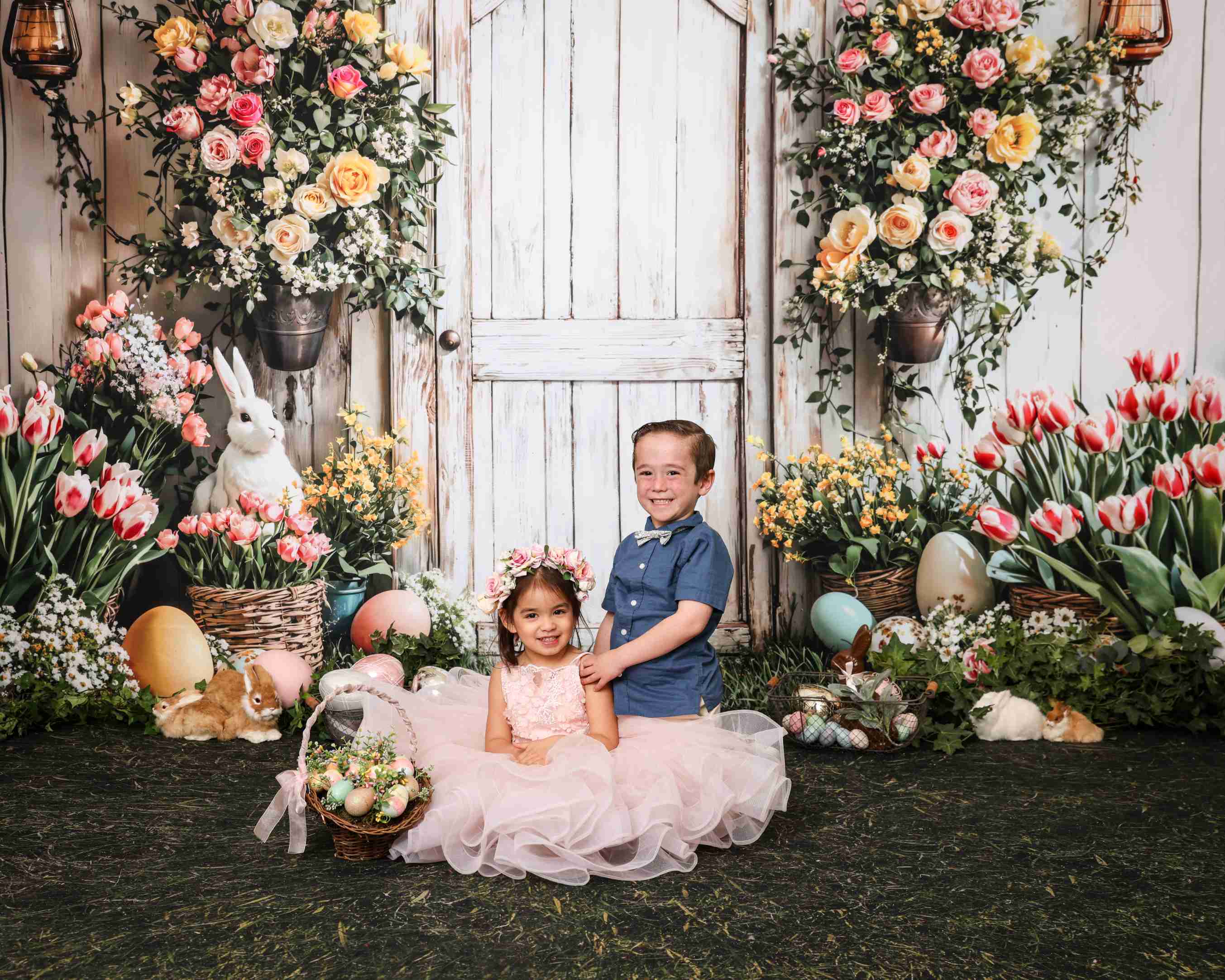 Kate Pâques Lapin Fleurs Panier Porte Toile de fond en Laine conçue par Emetselch - Kate Backdrop FR