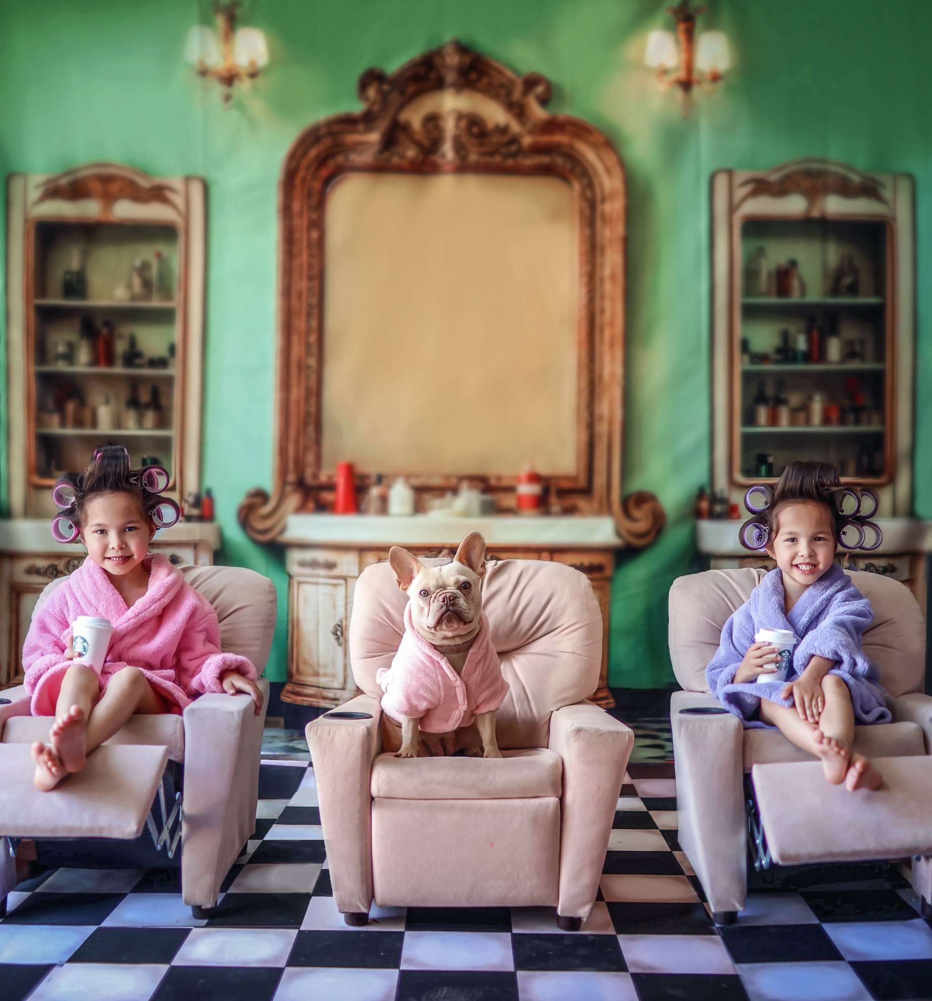 Kate Intérieur Rétro Salon de beauté Mur Vert Toile de fond conçue par Emetselch - Kate Backdrop FR