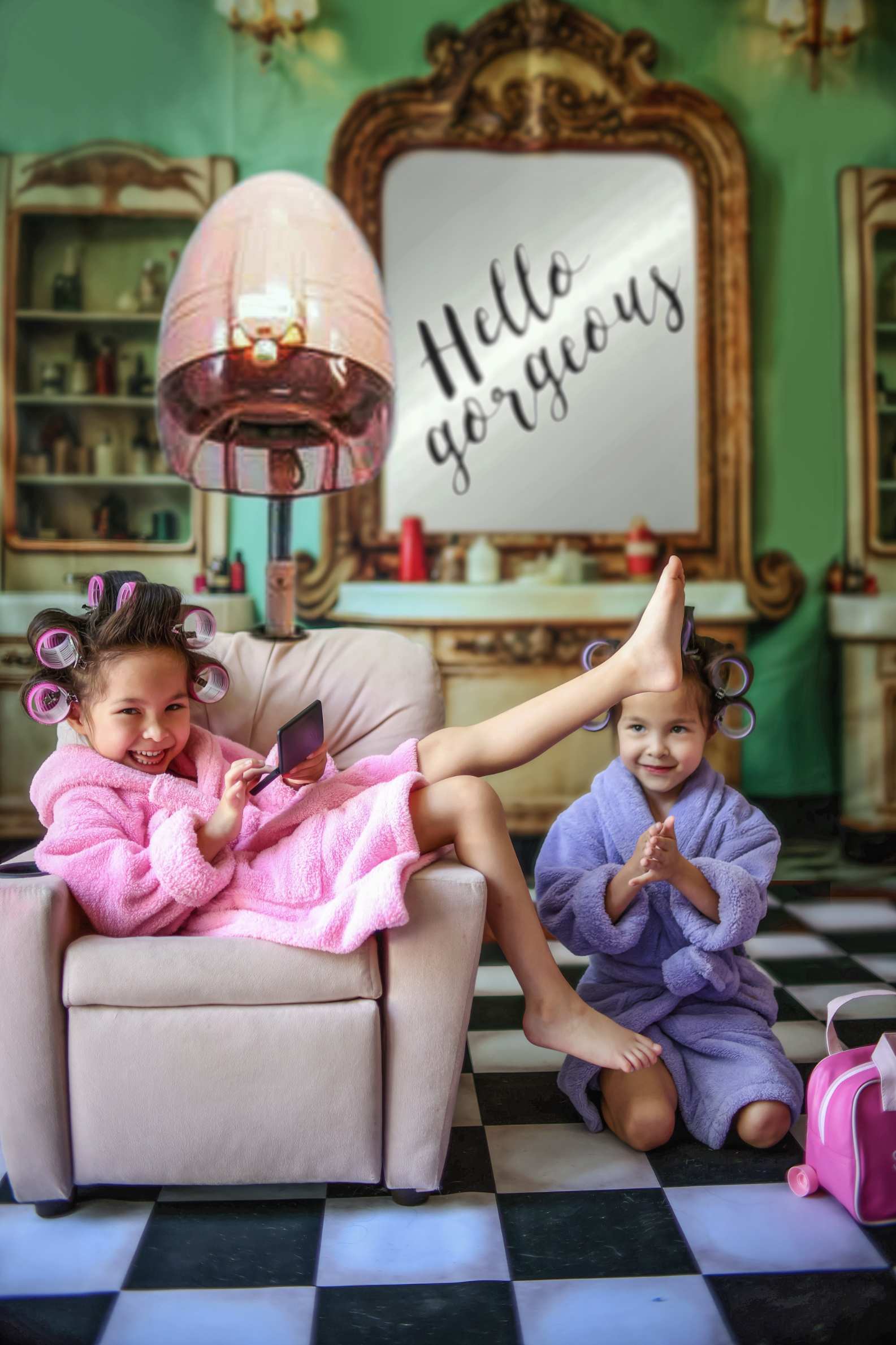 Kate Intérieur Rétro Salon de beauté Mur Vert Toile de fond conçue par Emetselch - Kate Backdrop FR