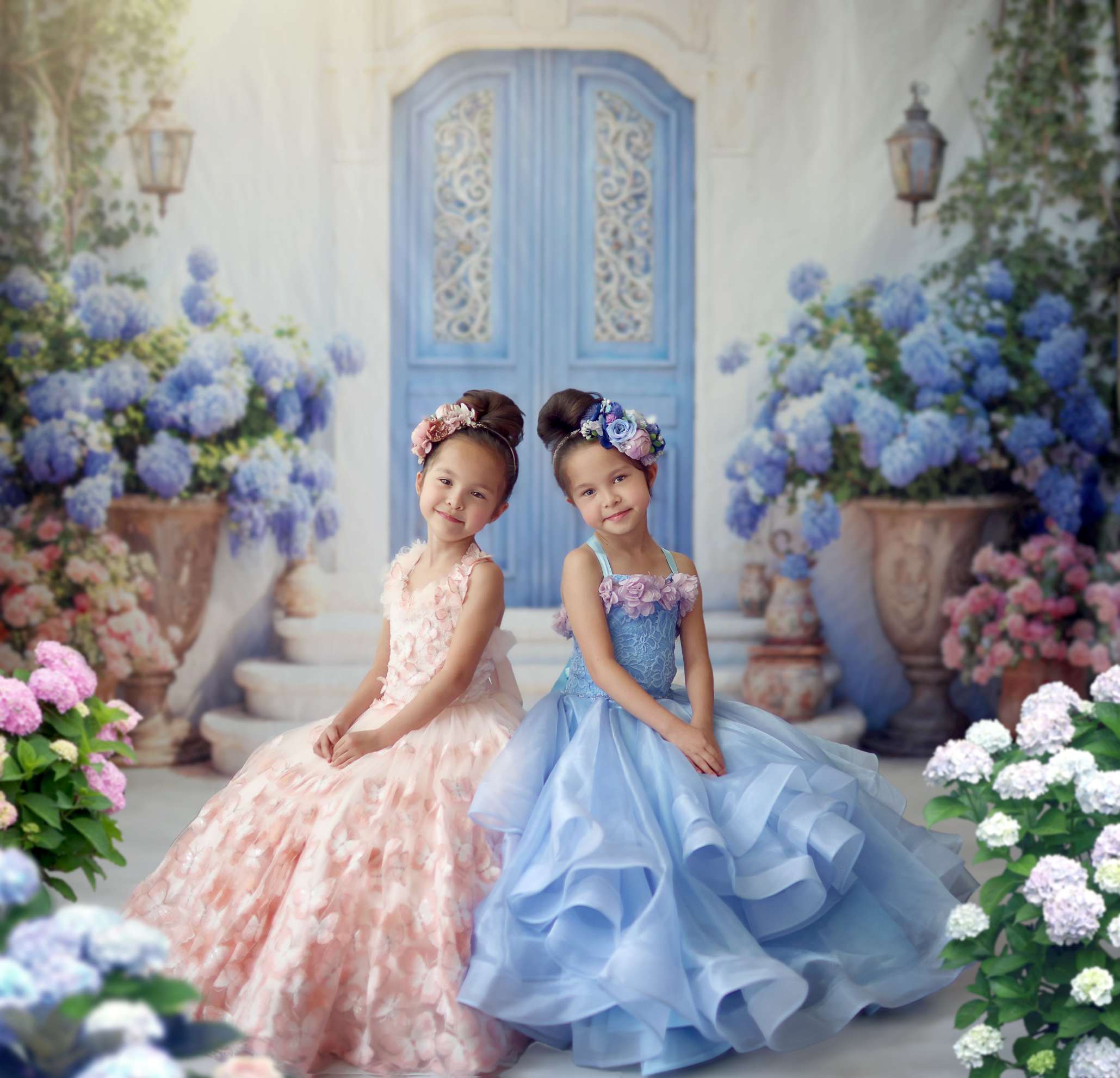 Kate Printemps Fleurs Plantes vertes Porte Bleue Toile de fond conçue par Emetselch - Kate Backdrop FR