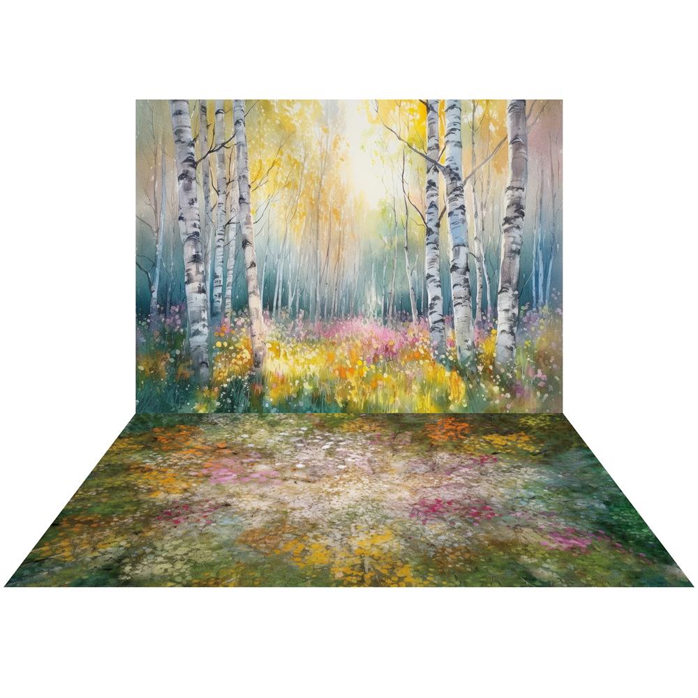 Kate Automne Aquarelle Bouleau Toile de fond+Coloré Sol Toile de fond - Kate Backdrop FR