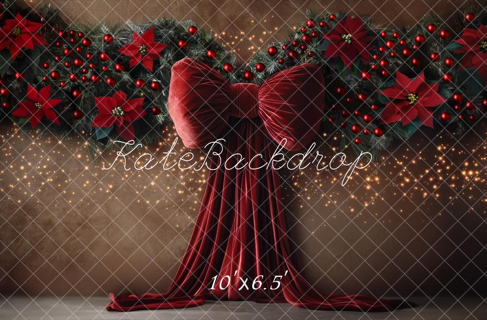 Kate Noël Nœud Rouge Fleurs Décors Toile de fond conçue par Mini MakeBelieve - Kate Backdrop FR