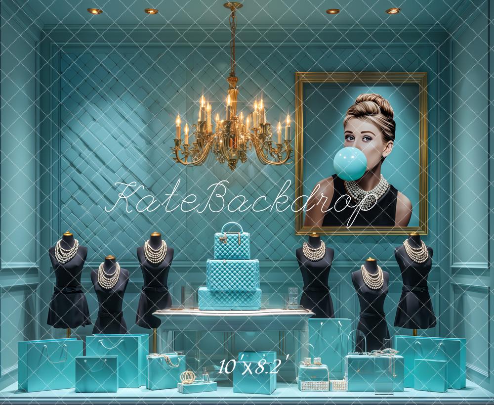 Kate Boutique Mode Bleu Bijoux Chandeliers Toile de fond conçue par Ashley Paul