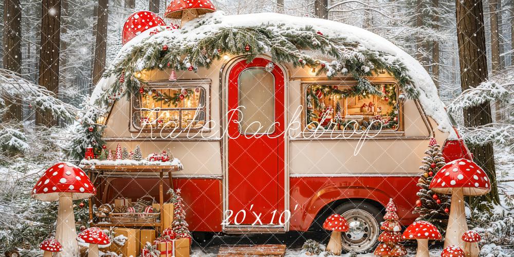 Kate Hiver Forêt Caravane Champignons Toile de fond conçue par Emetselch - Kate Backdrop FR