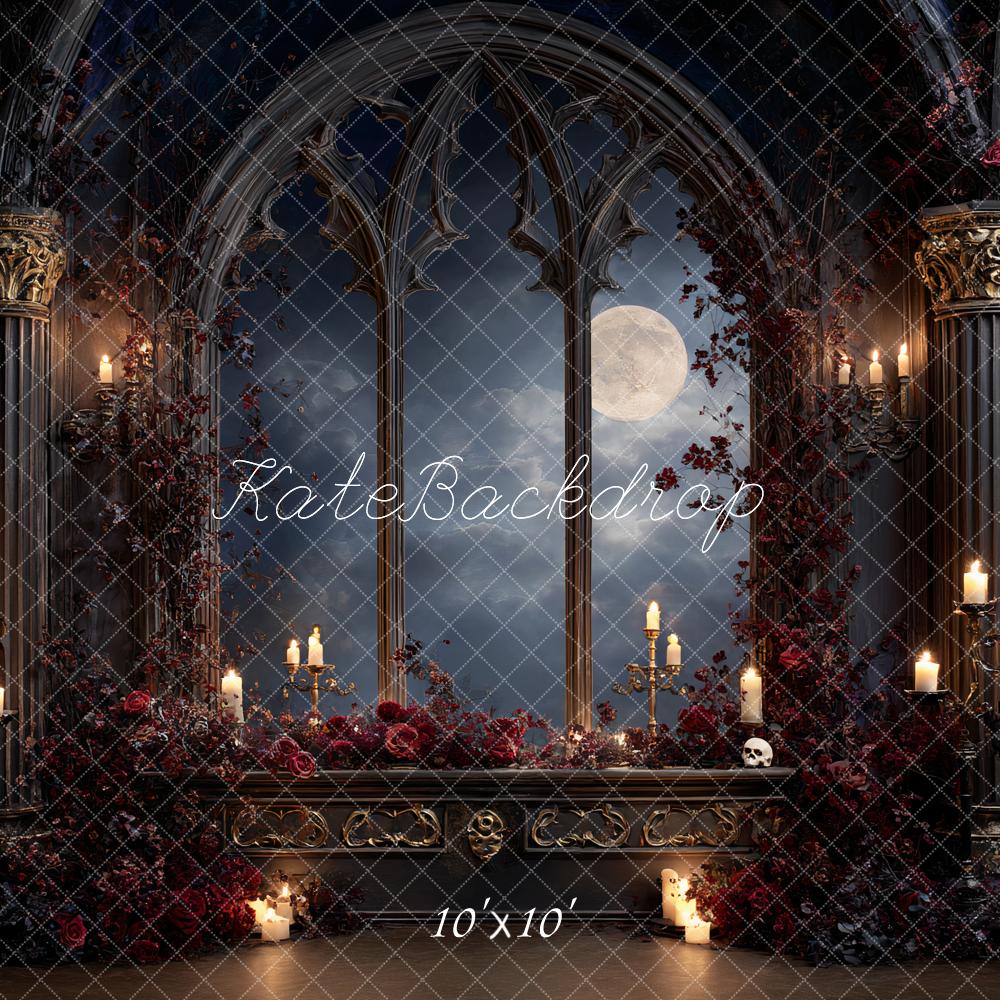 FLASH #1 Kate Halloween Château Bougies Fenêtre Lune Toile de fond conçue par Ashley Paul