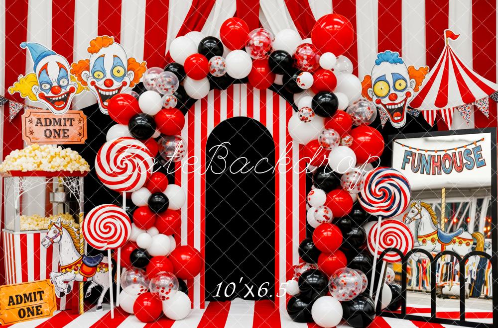 Kate Cirque Clowns Rayures Bonbons Toile de fond conçue par Patty Roberts