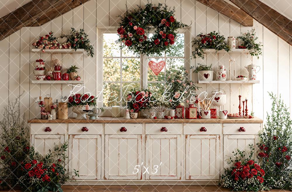 Kate La Saint Valentin Cuisine Fleurs Rustique Toile de fond conçue par Emetselch