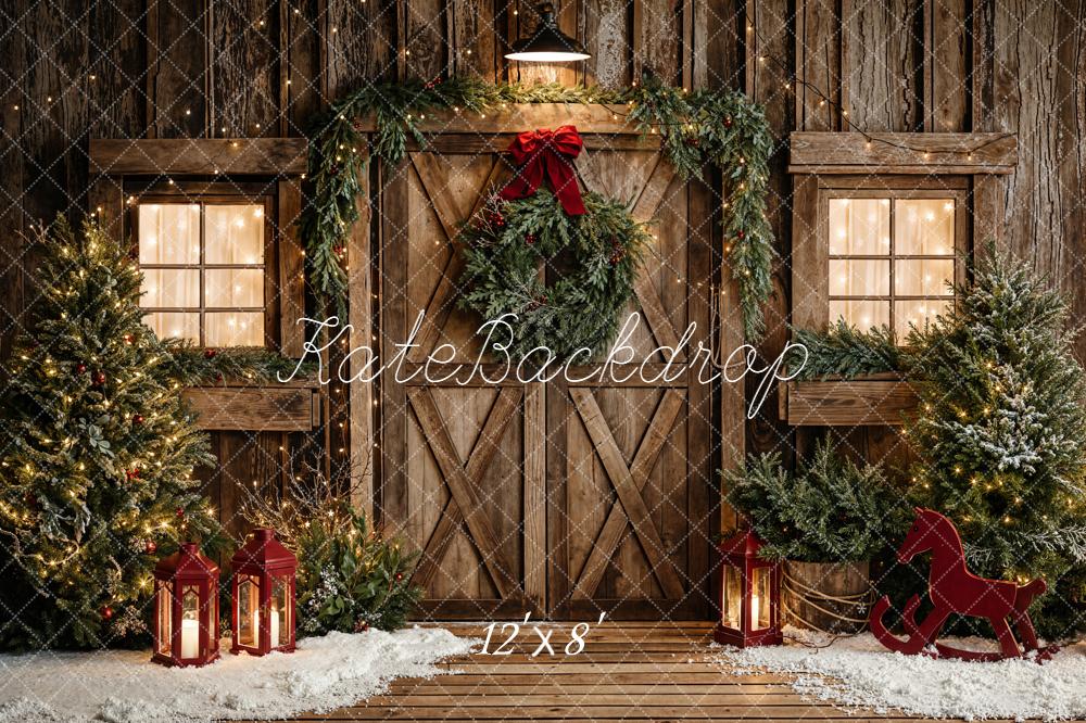 Kate Noël Porte Chalet Bois Lanternes Toile de fond en Laine conçue par Emetselch