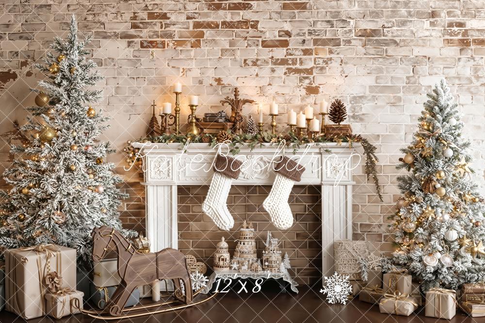 Kate Noël Cheminée Sapins Mur de briques Toile de fond conçue par Emetselch