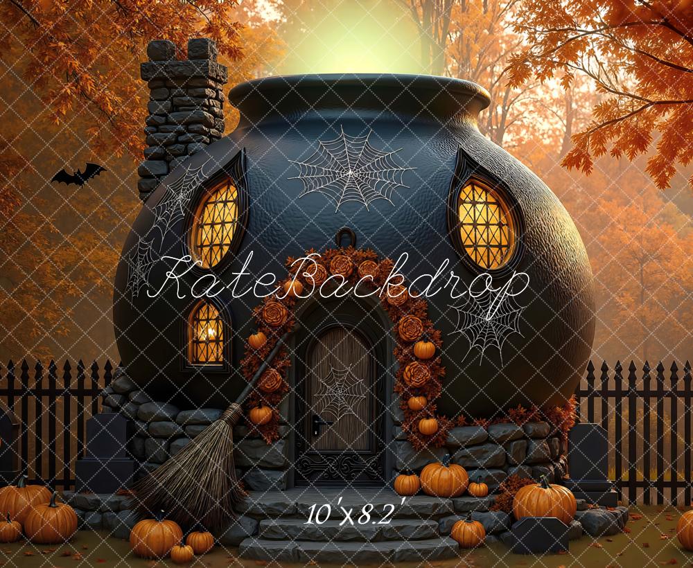 Kate Halloween Maison Sorcière Citrouilles Toile de fond conçue par Mini MakeBelieve - Kate Backdrop FR