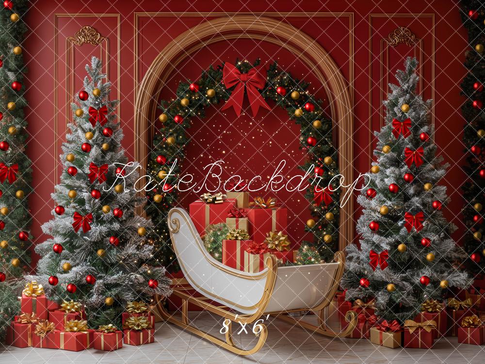 Kate Noël Arche Cadeaux Traîneau Rouge Toile de fond conçue par Mini MakeBelieve - Kate Backdrop FR