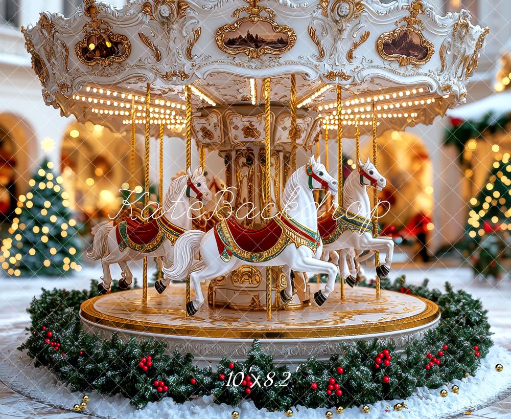 Kate Carrousel Noël Lumière Sapins Toile de fond conçue par Mini MakeBelieve - Kate Backdrop FR