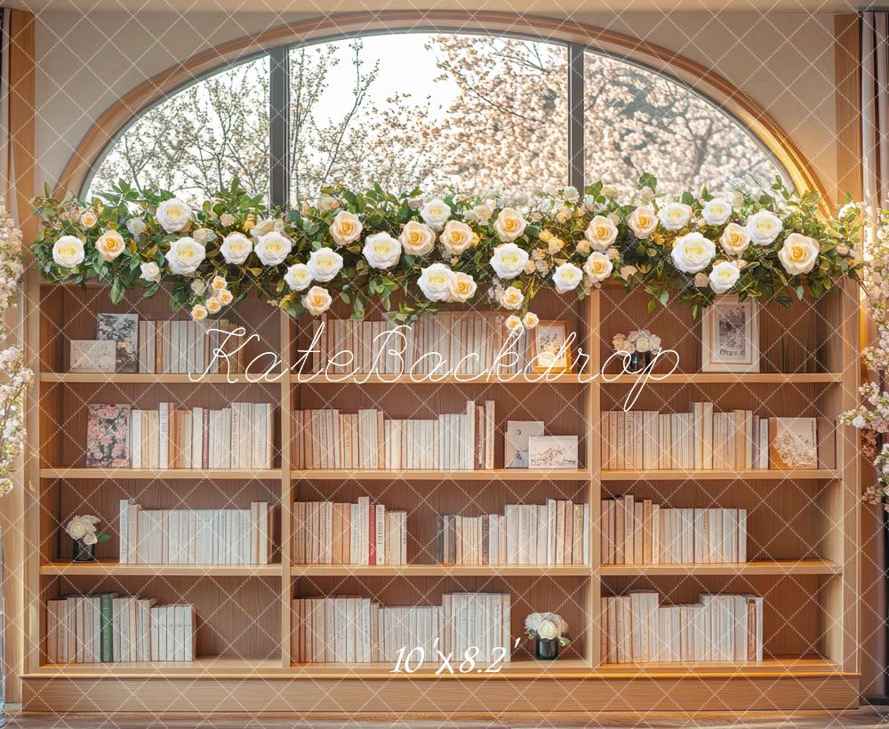 Kate Bibliothèque Fenêtre Fleurs Printemps Toile de fond conçue par Mini MakeBelieve - Kate Backdrop FR