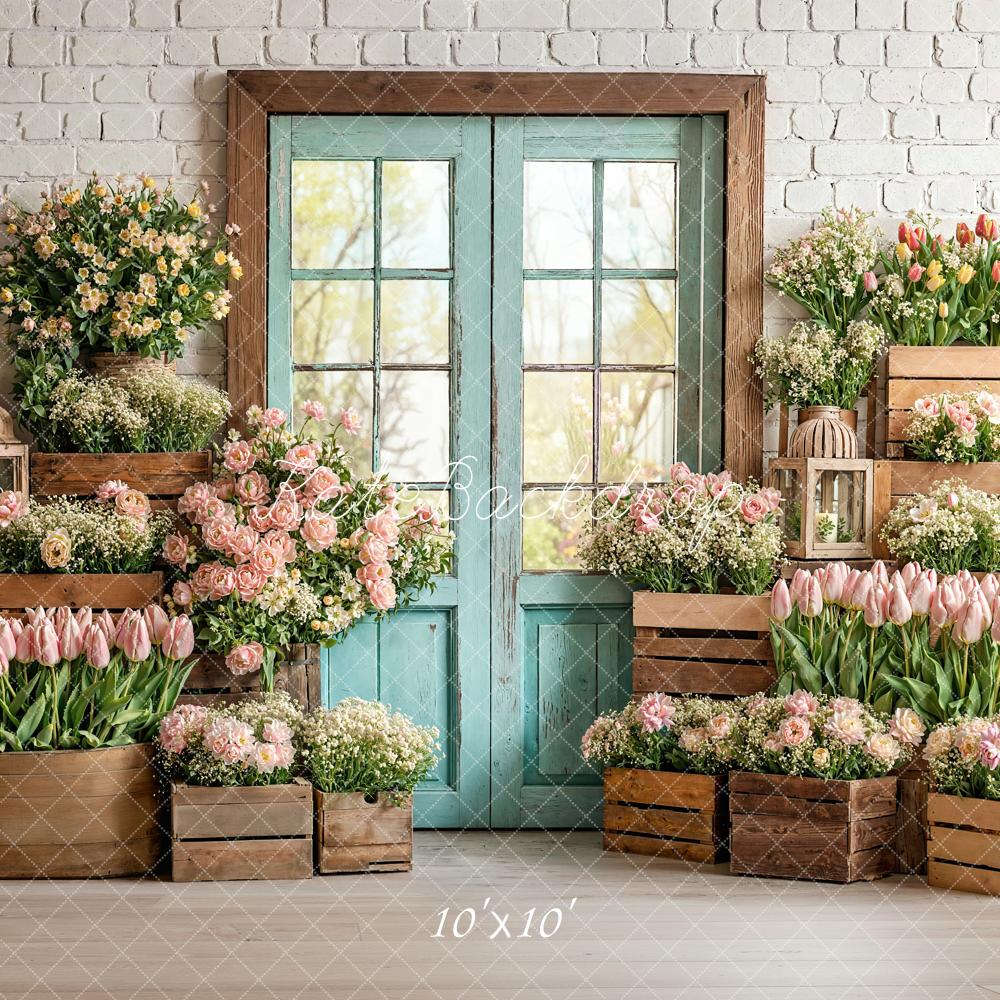 Kate Fleurs Caisses Bois Porte Printemps Toile de fond conçue par Emetselch