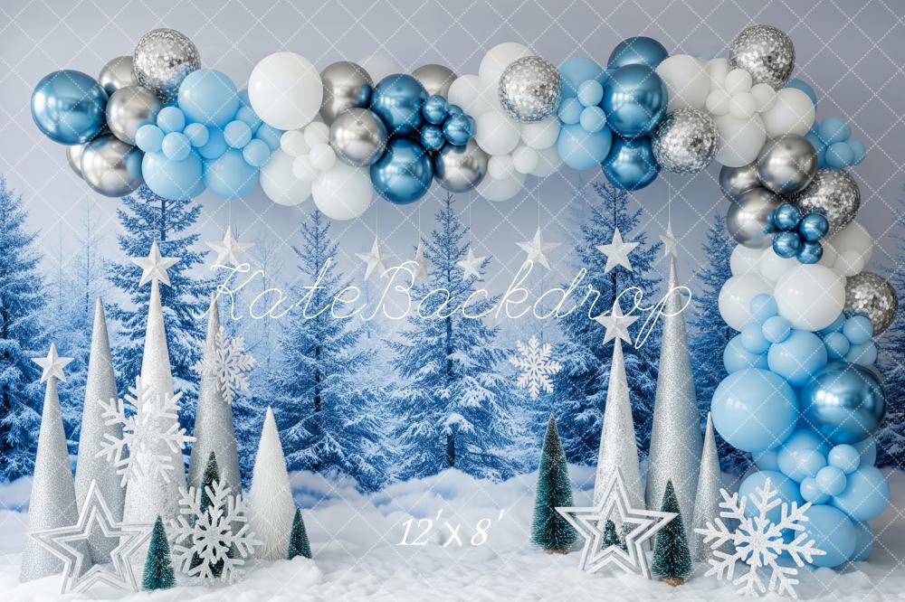 Kate Hiver Arbres Ballons Étoiles Neige Toile de fond conçue par Patty Roberts