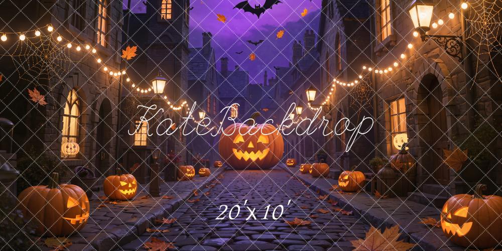 Kate Halloween Rue Citrouilles Lune Toile de fond conçue par Emetselch - Kate Backdrop FR