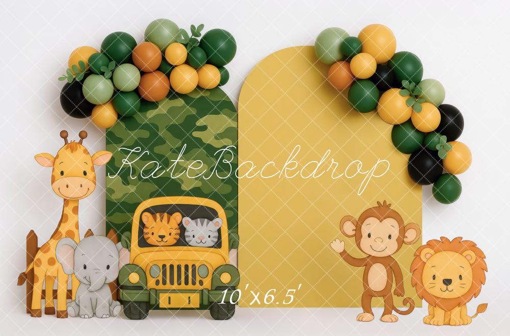 Kate Jungle Jeep Animaux Ballons Toile de fond conçue par Mini MakeBelieve