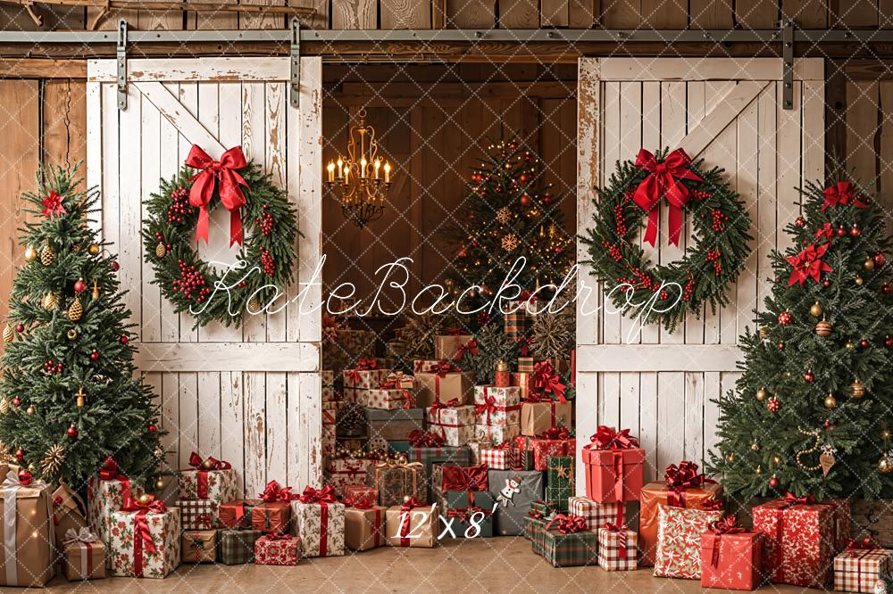 Kate Noël Sapins Cadeaux Grange Toile de fond en Laine conçue par Emetselch - Kate Backdrop FR