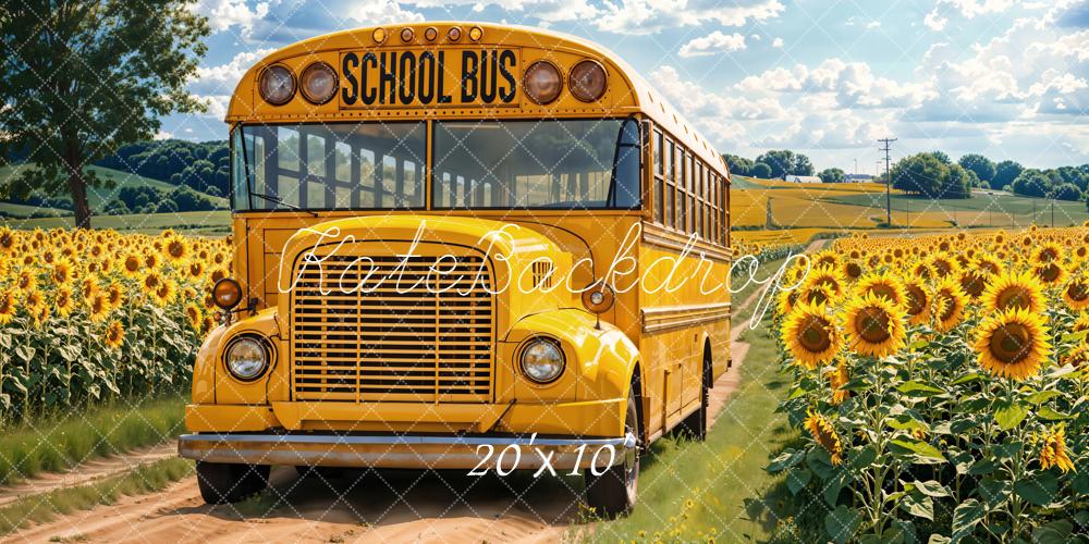 Kate Scolaire Bus Jaune Tournesols Toile de fond conçue par Emetselch - Kate Backdrop FR