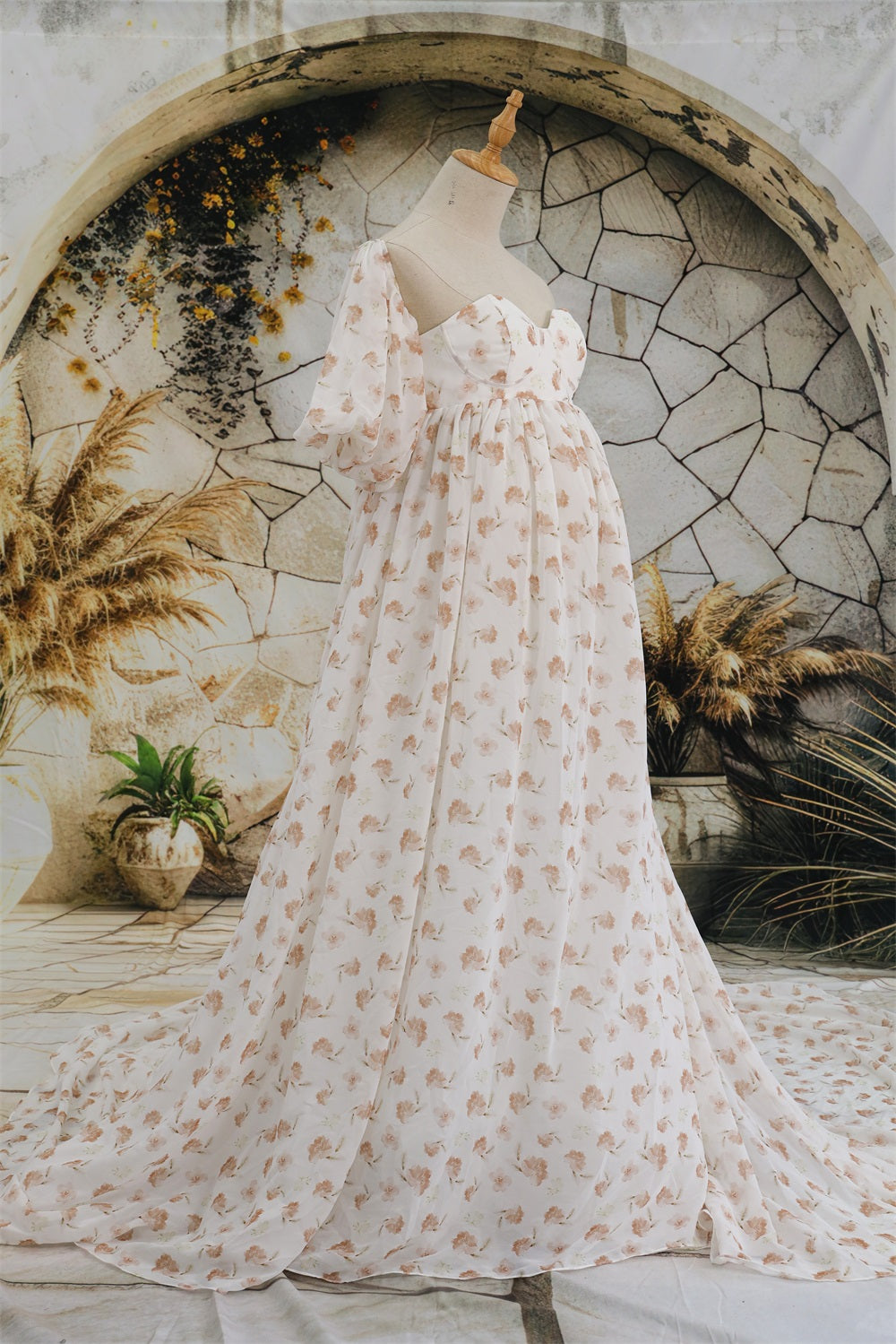 Kate Mousseline Fleur Imprimée Blanc Robe de Grossesse pour Séance Photo - Kate Backdrop FR