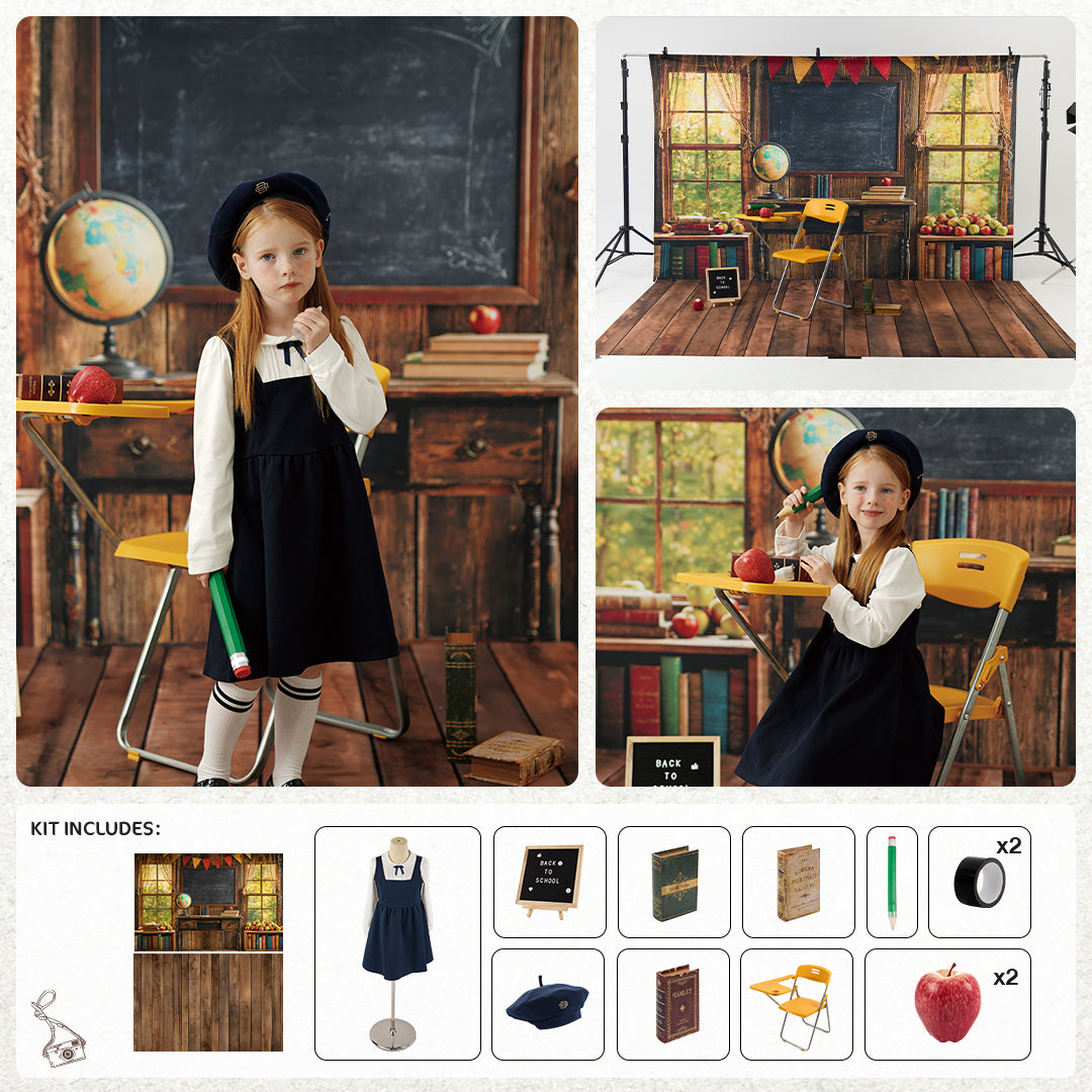 Kate Scolaire Tableau noir Fenêtre Globe Kit Photo - Kate Backdrop FR