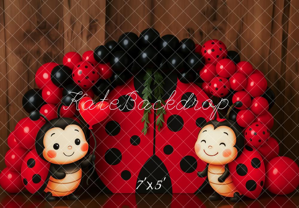 Kate Coccinelle Ballons Bois Anniversaire Toile de fond conçue par Patty Roberts - Kate Backdrop FR