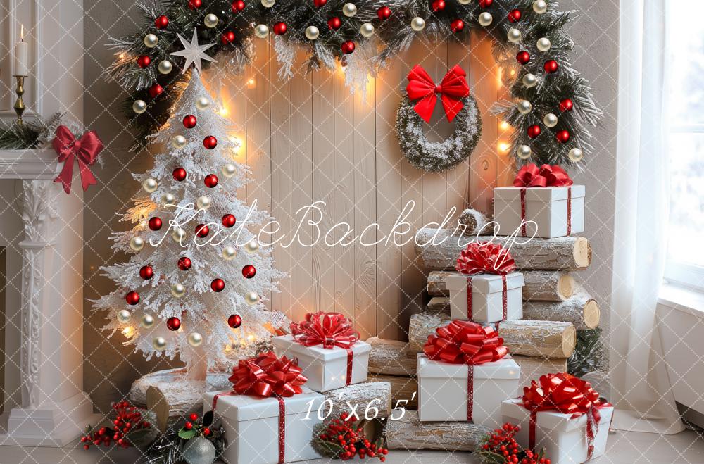 Kate Noël Arbre Blanc Cadeaux Lumière Toile de fond conçue par Mini MakeBelieve - Kate Backdrop FR