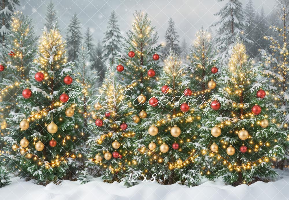 Kate Noël Sapins Neige Lumières Toile de fond en Laine conçue par Emetselch - Kate Backdrop FR