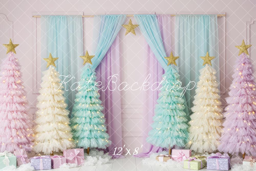 Kate Noël Sapins Étoiles Cadeaux Pastel Toile de fond conçue par Patty Roberts