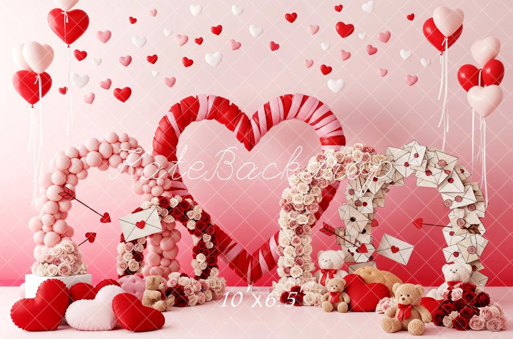 Kate Saint Valentin Cœurs Lettres Ballons Toile de fond conçue par Patty Roberts - Kate Backdrop FR