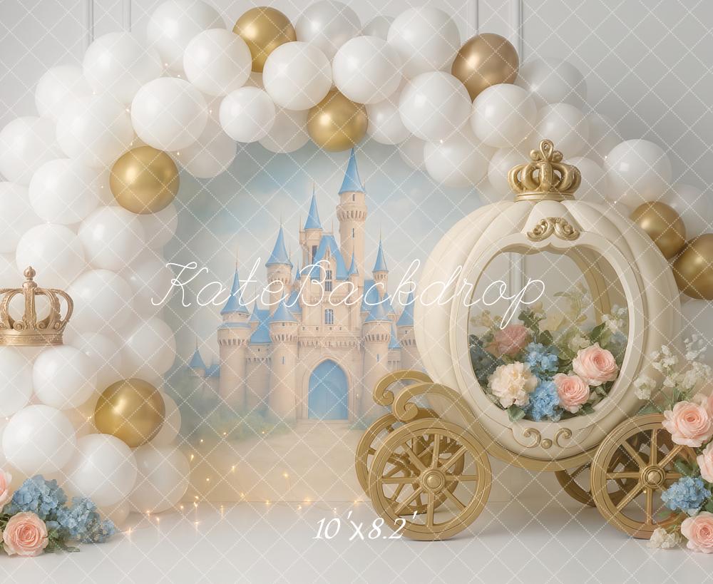 Kate Princesse Château Carrosse Fleurs Toile de fond conçue par Ashley Paul - Kate Backdrop FR