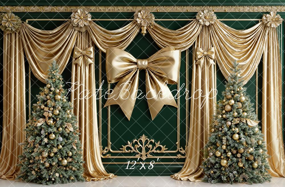 Kate Noël Sapin Rubans Doré Vintage Toile de fond en Laine conçue par Emetselch - Kate Backdrop FR