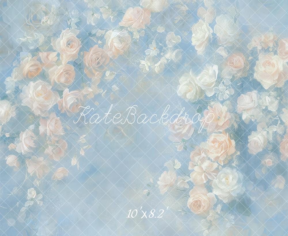 Kate Fleurs Roses Bleu Pastel Toile de fond conçue par GQ