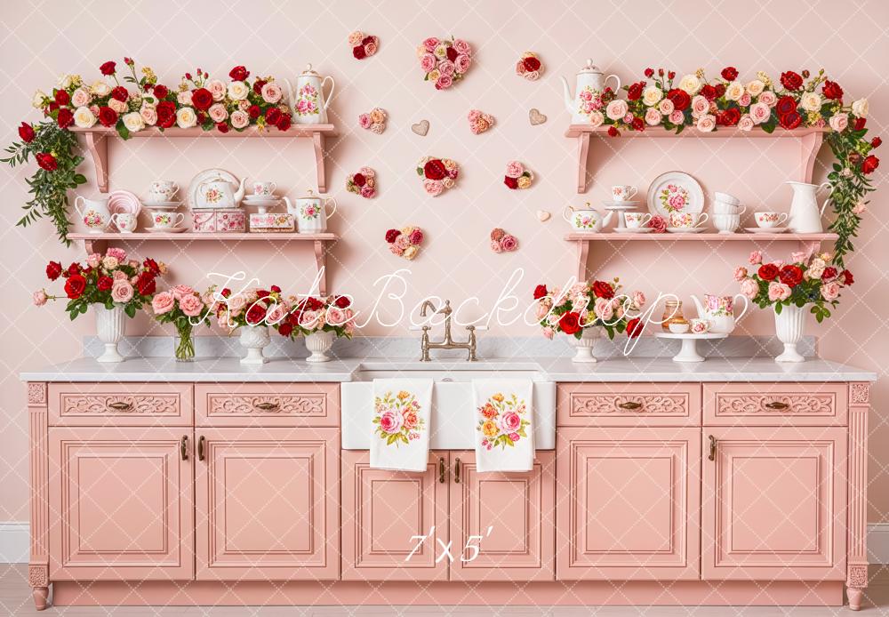 Kate Saint Valentin Cuisine Rose Fleurs Toile de fond conçue par Patty Roberts
